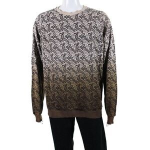 Jijil Mens Pullover Crew Neck Ombre Paisley Sweatshirt White Brown Cotton XL